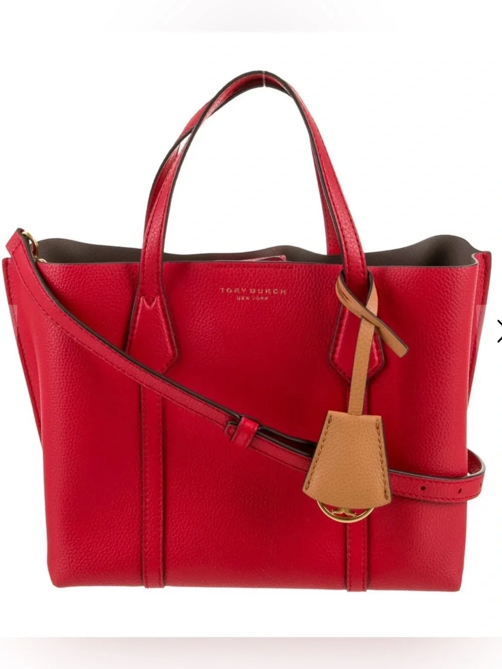 Tory Burch Perry Small Red Leather Tote Detachable Strap Crossbody